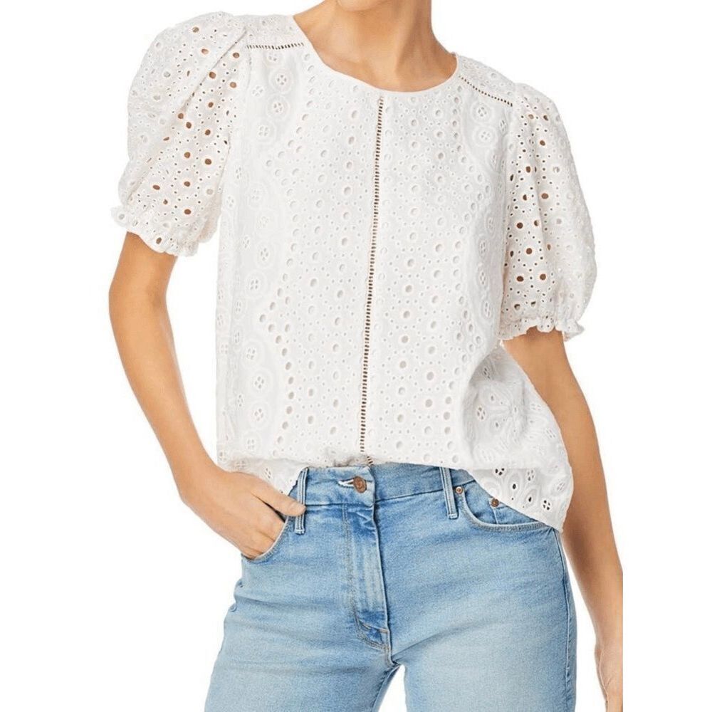 NEW Parker Womens XS Short Sleeve Holland Eyelet Blouse